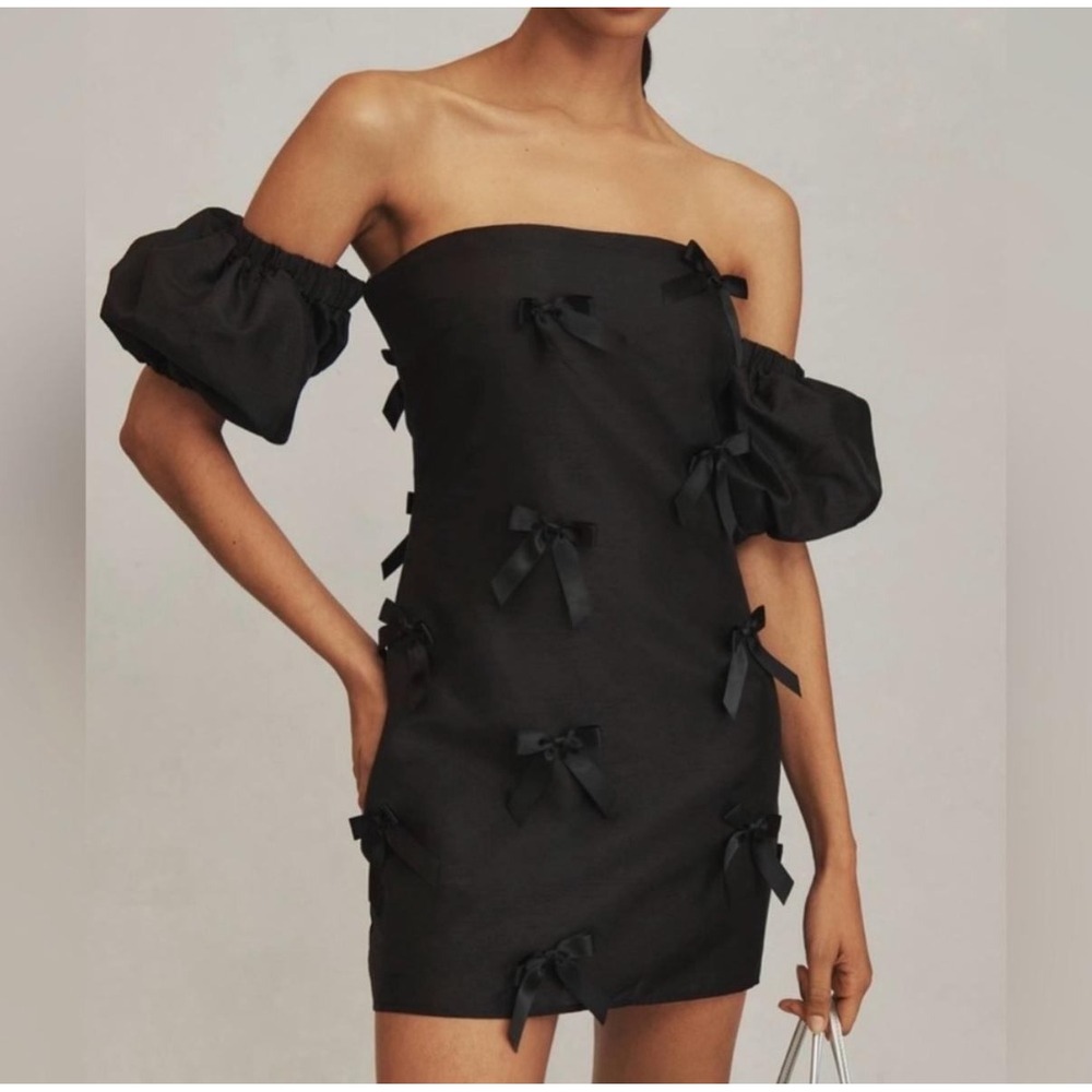 NWT‎ Hutch for Anthropologie Black Bow Puff Sleeve Mini Dress Size M
